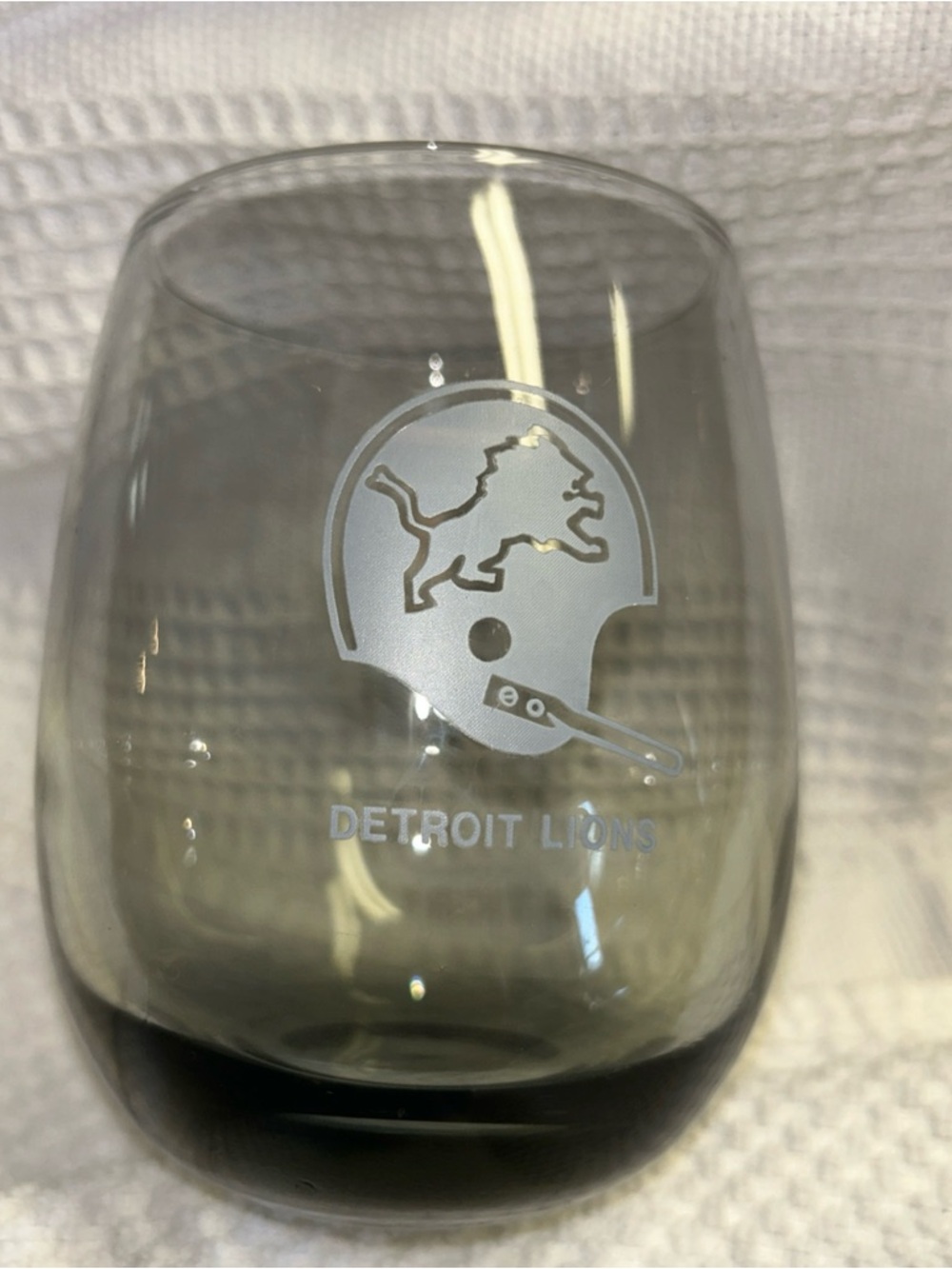 Louis Vuitton Clear Stemless Glass with Silver Detroit Lions Helmet Graphic